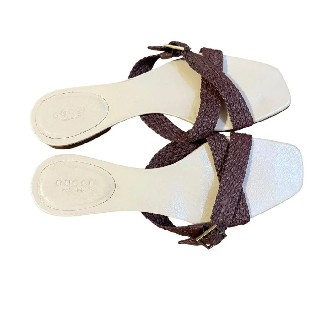Brown Vintage Leather Gucci Sandals Size 37.5/7 - Picture 2 of 4